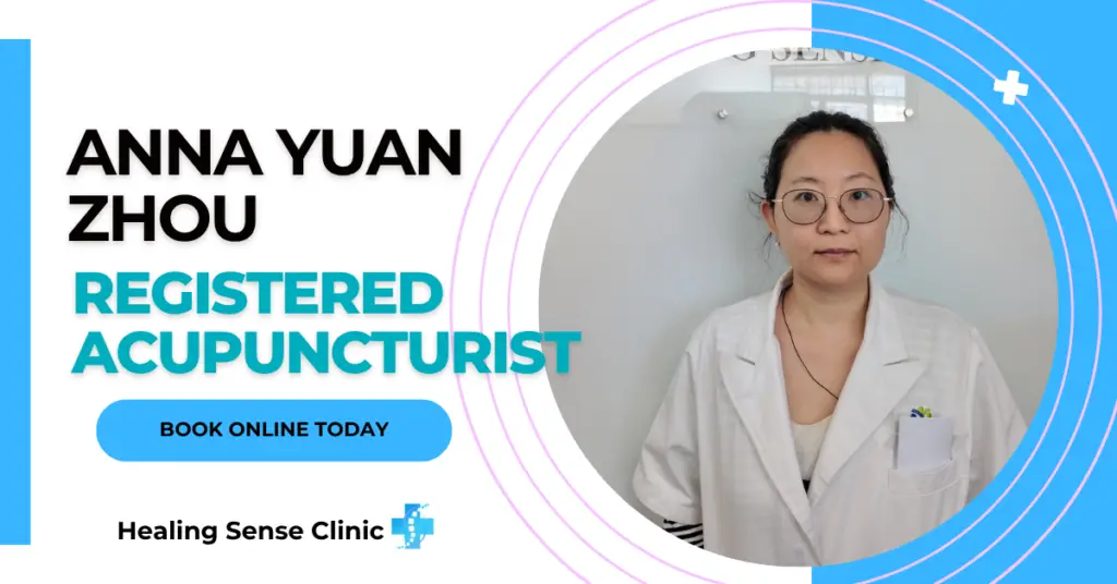 Burnaby Acupuncturist Anna Yuan Zhou in Healing Sense Wellness Clinic in Burnaby, Vancouver, Surrey, North Vancouver, Richmond, and New Westminster, BC, Canada. 